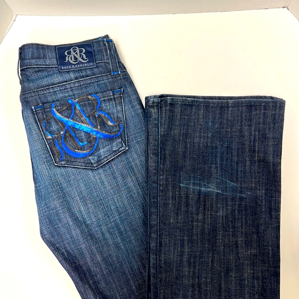 Rock & Republic Kasandra Flare Leg Jeans with Sequin Embellished Back Pockets